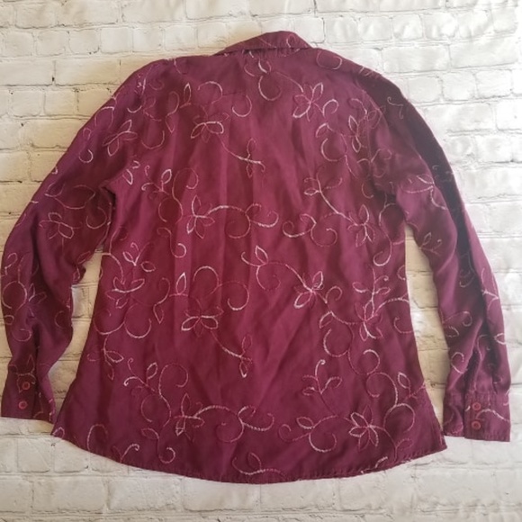 Burgundy Floral Button Down Blouse - Picture 2 of 3